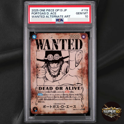 PSA 10 Ace OP13-119 SP Alt Art SEC Wanted Carrying on His Will One Piece Card JP