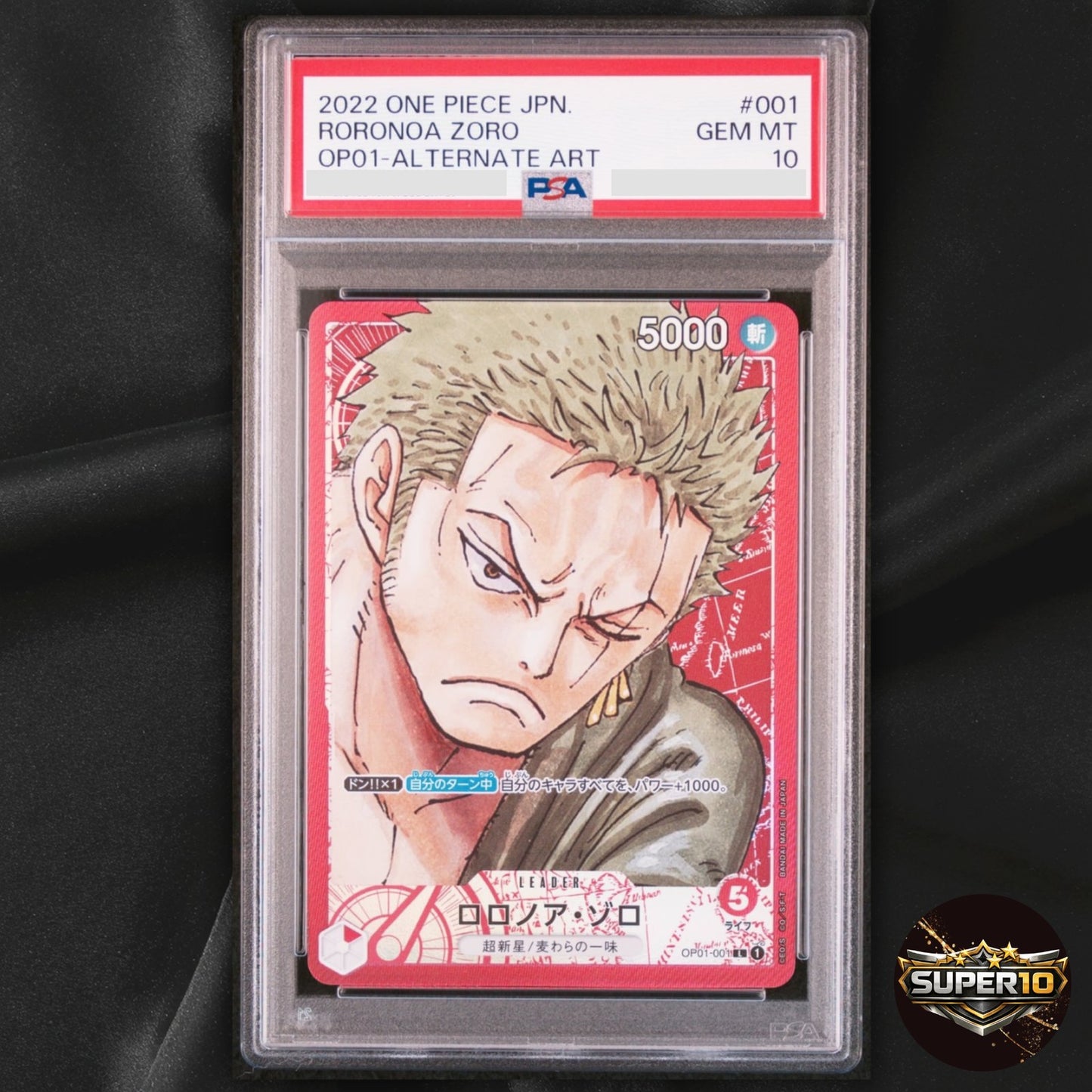 PSA 10 Roronoa Zoro OP01-001 L Alt Art Romance Dawn One Piece Card Japanese 2022