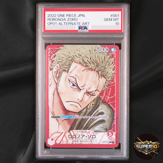 PSA 10 Roronoa Zoro OP01-001 L Alt Art Romance Dawn One Piece Card Japanese 2022