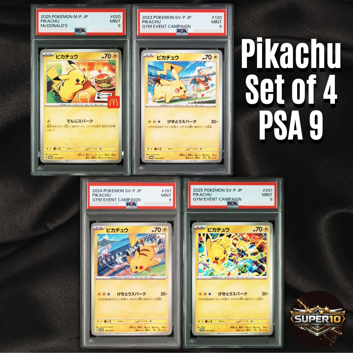 PSA 9 Set of 4 Pikachu 020/M-P  120/SV-P 197/SV-P 291/SV-P  McDonald's Promo