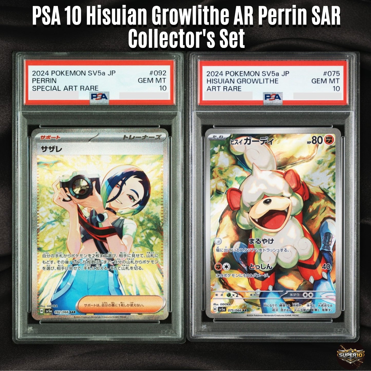 PSA 10 Pokemon Hisuian Growlithe AR 075/066 Perrin SAR 092/066 Set SV5a Japanese