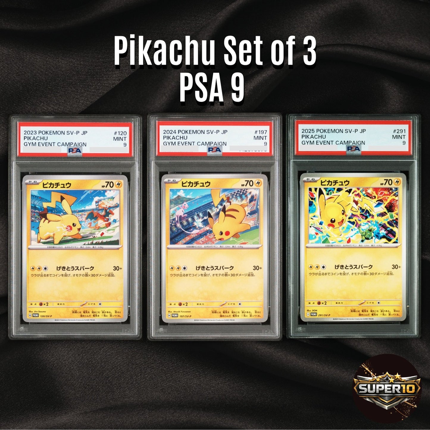 PSA 9 Pikachu 120/SV-P 197/SV-P 291/SV-P Gym Event Campaign Promo set of 3